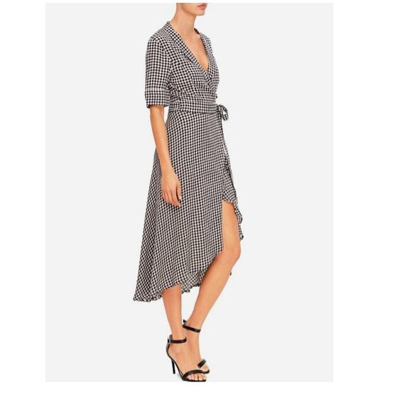 GANNI Black & White Gingham Check Midi Wrap Dress Size 40 (8 US) - Picture 5 of 13